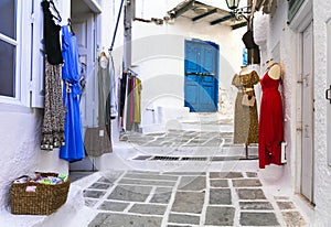 typical shopping streets of Cyclades, Greece, Mykonos island