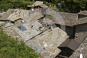 The typical slate slab roofs of the small village of Bard in Aosta Valley - Italy