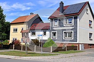 Typical slated facades of old houses in thuringia in Germany