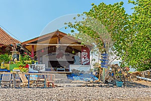 Typical small cafe on Black Sand Beach on Bali