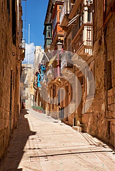 A typical small street (Saint Dominic) of Birgu, Malta