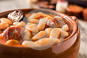 Typical Spanish fabada asturiana photo