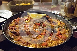Typical Spanish fish paella