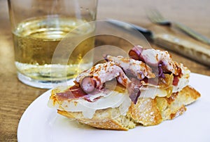 Typical spanish octopus pincho (Galician octopus style)