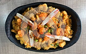 Typical spanish seafood paella