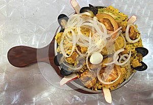 Typical spanish seafood paella