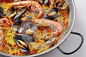 Typical spanish seafood paella