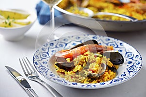 Typical spanish seafood paella