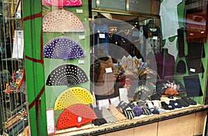 Typical Spanish store of clothing and hand fans