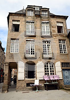 Typical stone Breton building in the city of Dinan, Brittany, France