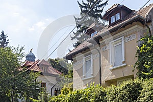 Typical street and buiding in Bucharest, Romania