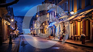 Typical street at Costa Azul area with Christmas decoration at night photo