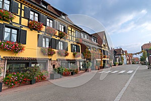 Typical Street with half-timbered houses, Alsace