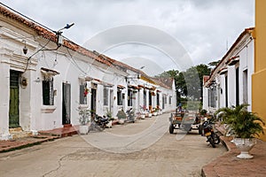 Typical street and historic white buildings of Santa Cruz de Mompox, Colombia, World Heritage