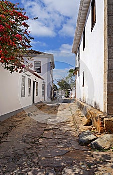 Typical street in historical city of Tiradentes, Brazil