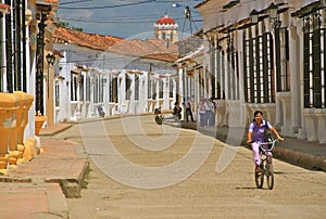 Typical street of quaint tranquil Mompos, Colombia