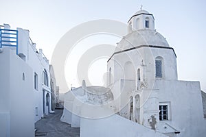 Typical street in Thira on the island of Santorini, Greece. Travel, Cruises, Architecture, Landscapes. Greek street and Orthodox