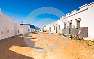 Typical street view from Caleta del Sebo, the main town of La Graciosa Island Chinijo archipelago