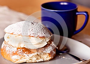 Typical swedish semla, sweet cream.