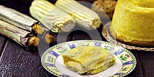 Typical sweets from the Brazilian June festival - mush, cornmeal cake, boiled corn and corn bread