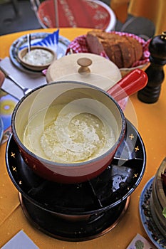 Typical swiss cheese fondue