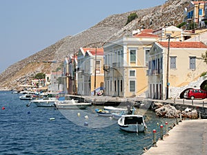 Typical Symi Houses and Boats by the Sea