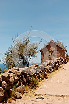 Typical Tequile Island mud home on Lake Titicaca, Peru