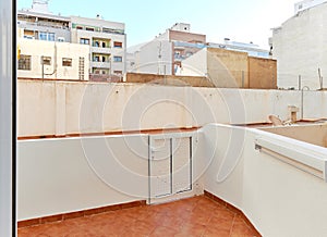 Typical terrace old aged residential house. Torrevieja, Spain