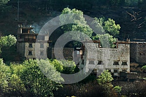 Typical tibetan buildings in Sichuan,China