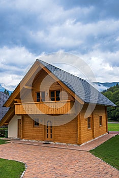 Typical traditional Alpine cottage cabin