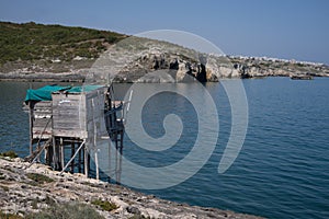 Typical traditional fishing trabucco near Vieste in Italy
