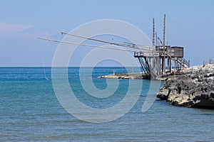 Typical traditional fishing trabucco near Vieste in Italy