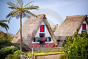 Typical triangular house in Sanatana village, Madeira, Portugal