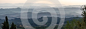 Typical Tuscan landscape with hills and cypresses in the very early morning near Montaione