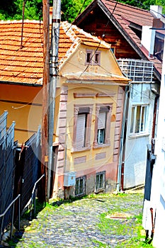 Typical urban landscape. House and street in Schei cvartal in south of the city Brasov, Transylvania