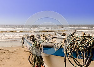 A typical view of la boquilla beach near Cartagena Colombia photo