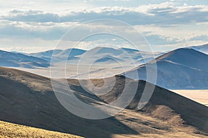 Typical view of Mongolian landscape. Mongolia steppe, Mongolian Altai