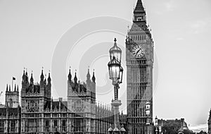 Typical view over Houses of Parliament and Big Ben in London