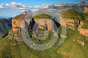 A typical view of a rock formation of three rondavels in Drakensberg