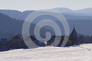 Typical village during winter, Vosges, France