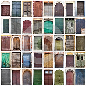 Typical vintage wooden doors collage