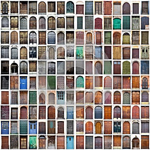 Typical vintage wooden doors collage