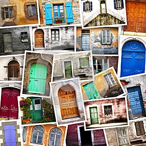 Typical vintage wooden doors collage