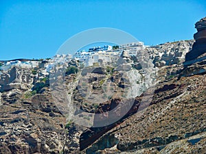 Typical White Cycladic Buildings on Top of Santorini Caldera