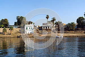 Typical white houses of a Nubian village surrounded by palm trees near Cairo Egypt and on the banks