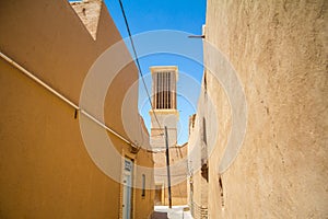 Typical Windtower made of clay taken in the streets of Yazd, iran. These towers, aimed at cooling down buildings in the desert