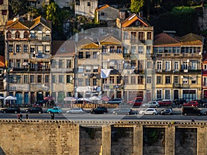 Typicall and colorfull house of porto in portugal with dom luis bridge