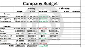 Typing Company Expense Financial Figures Numbers Budgeted For The Current Period in Spreadsheet. Type Up Budget Revenue and Cost