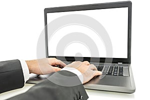 Typing on laptop computer