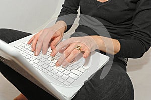 Typing on a notebook